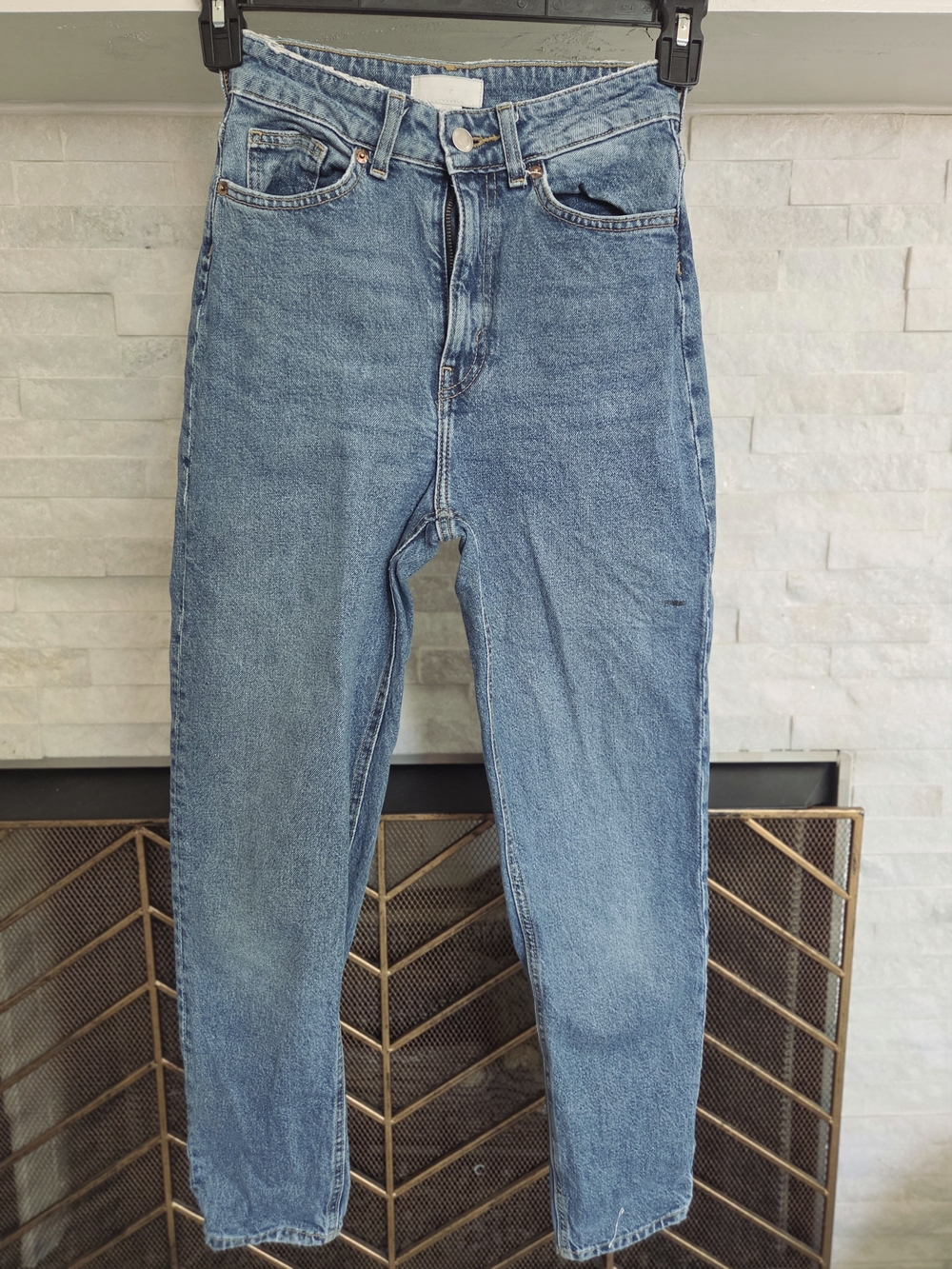 H&M Women’s Mom Jeans Size 2 EUR 34 High Rise Tapered Blue Denim Y2K